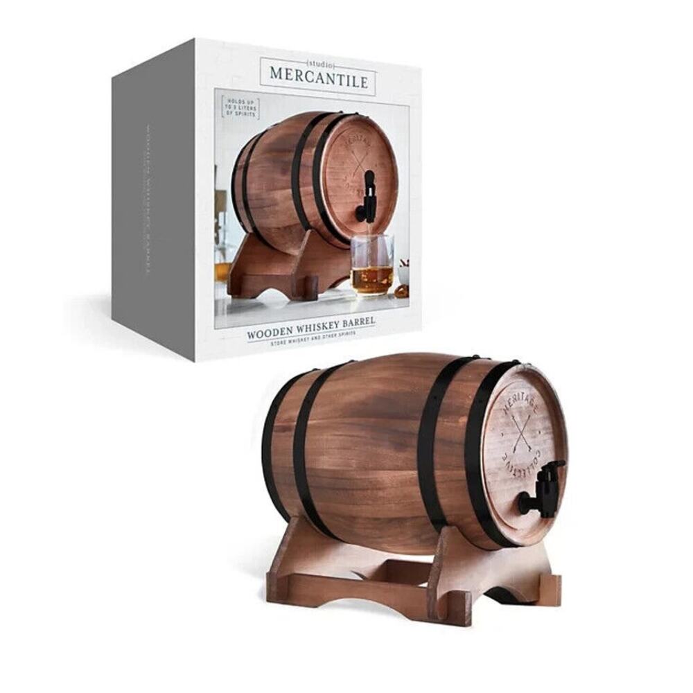Studio Mercantile Miniature Wood Whiskey Barrel Dispenser Holds Up To 5L